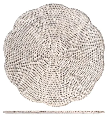 Produktbild von H&H rundes Tischset mit weißen Rattanwellen cm 38