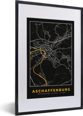 Produktbild von MuchoWow® Gerahmtes Poster Gold - Deutschland - Karte - Stadtplan - Aschaffenburg 40x60 cm - Poster mit Schwarzem Bilderrahmen Wandposter Rahmen Foto Bilder - Poster in Rahmen