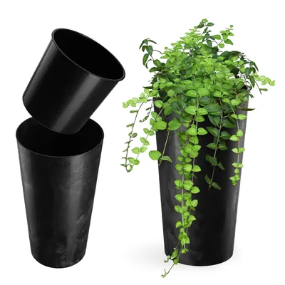 Image de KADAX Pot de fleurs Couvercle de pot de fleurs 26cm avec insert Support de fleurs Plastique Noir