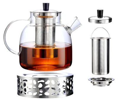 Produktbild von 1,5L Teekanne aus Borosilikatglas mit Sieb und Stövchen, spülmaschinenfest