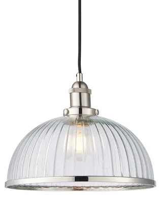 Obrázok produktu pre Závesná lampa s rebrovým skleneným tienidlom HANSEN, niklovaná, 1xE27x40W, sklo, rozmery: 120x30,2x30,2 cm, IP20, Endon