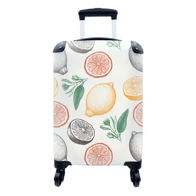 Produktbild von MuchoWow® Koffer Handgepäck Trolley Rollkoffer Kleine Reisekoffer mit 4 Rollen - Obst - Vintage - Küche - Muster - Cabin Size < 55x40x23 cm & 55x40x20 cm - Fotokoffer - Kabinenkoffer - Boardgepäck - Reise-Box - Reisekoffer - Reisegepäck - Koffer mit Bild - Trolley für Kinder
