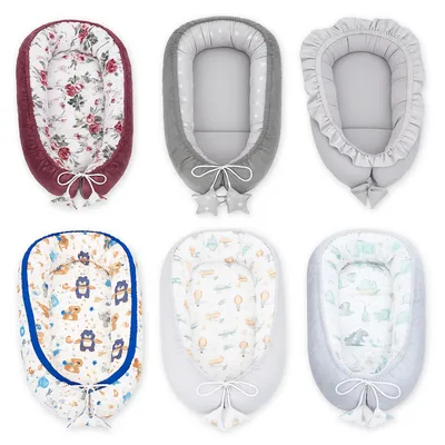 Produktbild von Babynest 90x50 cm Baumwolle Zufällige Farbe tragbares Kuschelnest Babynestchen mit Tragegriff für Neugeborene Jungen & Mädchen Cocoon Nestchen fürs Bett und Reisebett