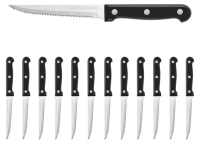 Steakmesserset 12-teilig, rostfreier Stahl, gezackte Klinge, silber/schwarz