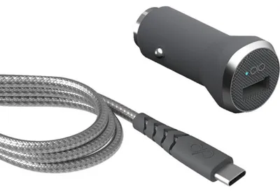 Image de Chargeur USB allume-cigare avec câble USB-A vers USB-C et support pour câble