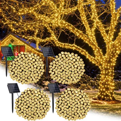 Obrázek produktu pro Solární světelné řetězy, 4 kusy, délka 20 metrů, s 200 LED diodami, určené pro venkovní použití