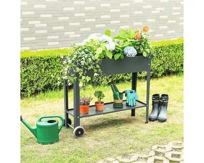 Produktbild von Hochbeet auf Stelzen rollbar 100 x 30/41 x 80 cm schwarz