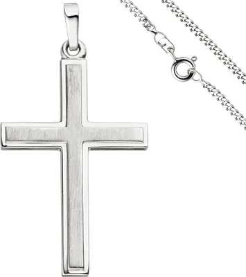 Produktbild von JOBO Anhänger Kreuz 925 Silber teil matt Kreuzanhänger Silberkreuz mit Kette 50 cm