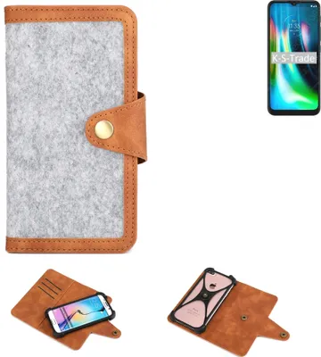 Produktbild von K-S-Trade Handyhülle kompatibel mit Motorola Moto G9 Play Schutzhülle Filz-Hülle Kunst-Leder hellgrau braun (1x)