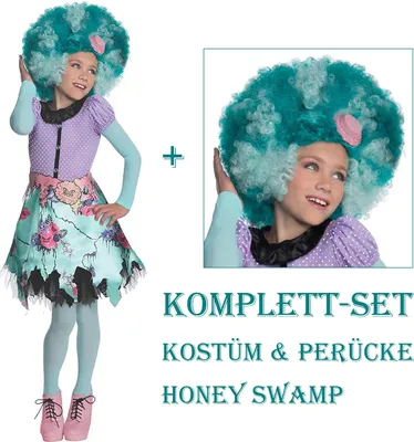 Produktbild von Monster High "Honey Swamp" Kinder Kostüm-Set & Perücke - Größe: M / 122-128 (5-7Jahre)