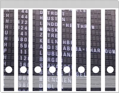 Produktbild von Wallario Ordnerrücken Sticker, selbstklebend für schmale Ordner, 8 Stück, Motiv Flughafen Abflugtafel