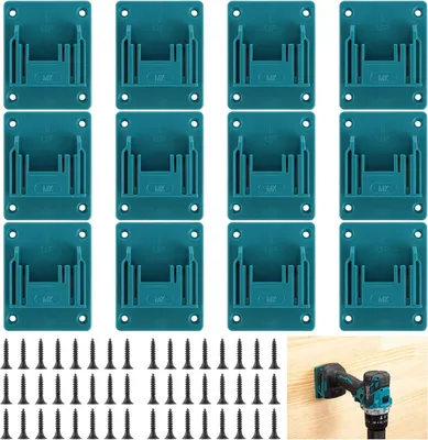 Produktbild von 12 Stück Wandhalterung Werkzeughalter für makita 18V, Bohren Elektrowerkzeuge Bohrerhalter, Batteriehalter mit 48 Schrauben, Maschinenhalter Werkstatt Speicherung, Blau, 14.4-18V
