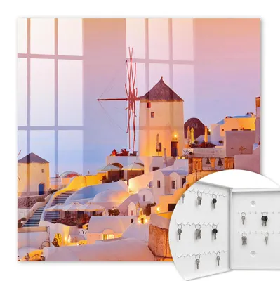 Produktbild von Metall Schlüsselkasten 30 x 30 cm - weißer Schlüsselschrank zur Wandmontage - wandhängende Schlüsselbox mit Tür - nach links öffnend - Schlüsselaufbewahrung für Flur - Büro - Arbeitszimmer - Werkstatt - Garage - Griechische Insel