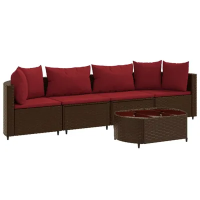 Produktbild von 5-tlg. Garten-Sofagarnitur mit Kissen Braun Poly Rattan