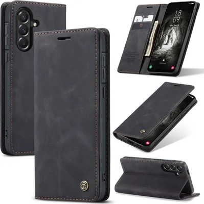 Produktbild von Hülle für Samsung Galaxy A57 Retro Kunstledertasche mit Standfunktion Schutzhülle Schwarz