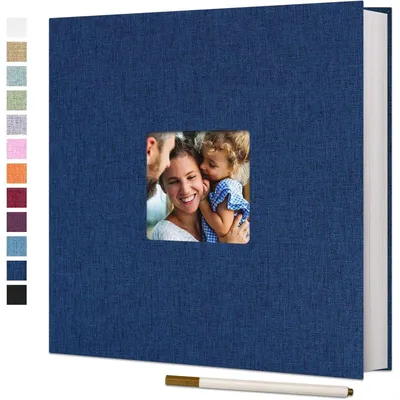Image de Album photo autocollant, toile bleue, 40 pages blanches, dimensions 28x27 cm, avec stylo bille