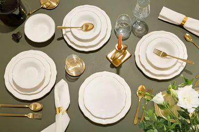 Obrázok produktu pre Sada riadu Hermia Concept, 24 kusov, porcelán, biela a zlatá farba, 100% vhodná do umývačky riadu