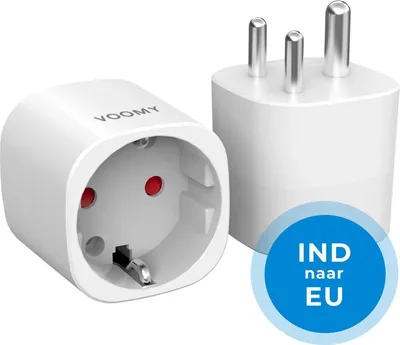 Produktbild von Voomy Reiseadapter IND – Typ D Stecker für Indien, Nepal & Südafrika – Überspannungsschutz – Weltadapter – Weiß, Typ D (VK), Typ C (Euro-Stecker), Gerade, 100 - 250 V, Weiß, 3120 W