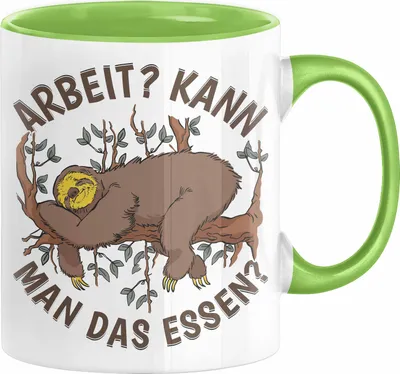 Produktbild von Faultier Tasse Geschenk Faullenzer Arbeit Kann Man Das Essen Freundin Geschenkidee (Grün)