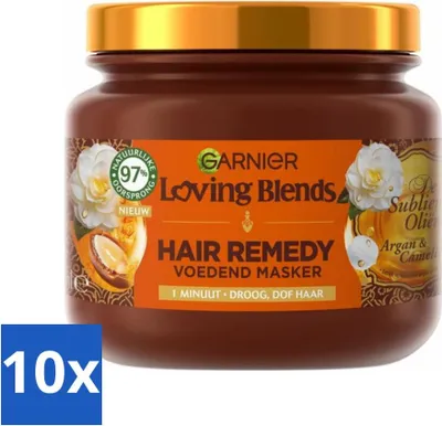 Image de Garnier - Loving Blends - Masque capillaire - Huile d'argan & de camélia - Cheveux secs & ternes - 340 ml - Pack avantage - 10 pièces