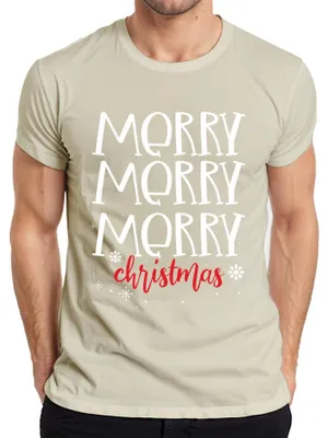 Productafbeelding van Vrolijke Kerst - Kerstcadeau - Heren T-shirt, natuur, maat L