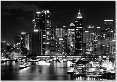 Produktbild von Tulup® Leinwandbild - 100x70 cm - Wandkunst - Drucke auf Leinwand - Leinwanddruck  - Sehenswürdigkeiten & Architektur - Schwarzweiß - Sydney bei Nacht