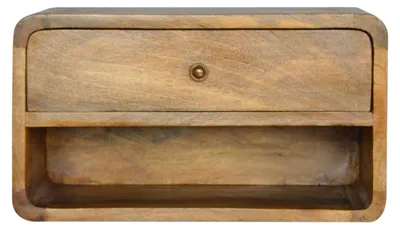 Produktbild von Artisan Furniture Massivholz-Nachttisch mit geschwungenen Kanten und offenem Fach