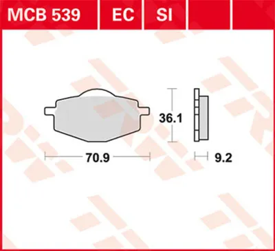 Obrázek produktu pro TRW Bremsbelagsatz MCB539 XO TM150T 805B YZ250 RC600 RS900 QM50QT-10A Euro 350 Centre 160 Bri