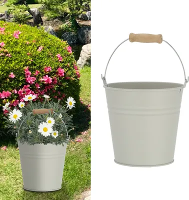 Produktbild von Eimer mit Holzgriff 16cm hellgrau verzinkt Eimer Wassereimer Blecheimer Kübel Garteneimer