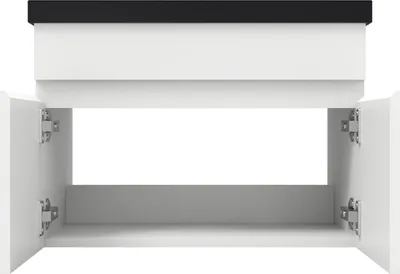 Produktbild von Waschtisch mit Unterschrank 60cm BERGEN Badmöbel Set Weiß Waschbecken Schwarz mit Unterschrank MDF Softclose