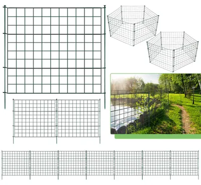 Produktbild von Ikodm Teichzaun 10-teilig Grün aus Metall, Steckzaun für Garten und Tiere, Gerade