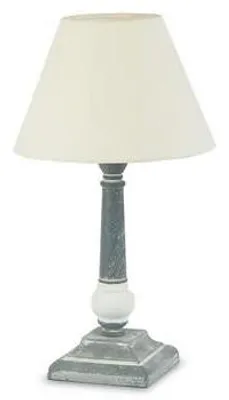 Productafbeelding van Grijze/witte lamp met witte stoffen kap, diameter 22,5 cm, hoogte 40 cm
