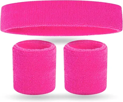 Immagine prodotto di Accessorio Costumi mullet Stile retrò neon – Set di 3 fasce antisudore rosa e cerchietto – Anni '80 e '90 – Carnevale