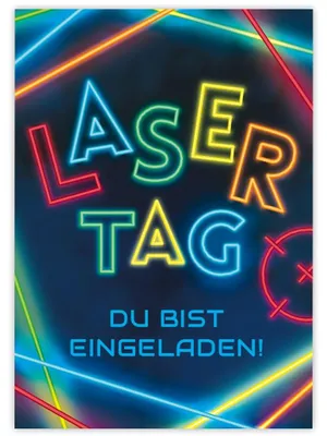 Einladungskarten Kindergeburtstag Lasertag bunt 12 Stück
