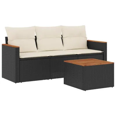Produktbild von 4-tlg. Garten-Sofagarnitur mit Kissen Schwarz Poly Rattan