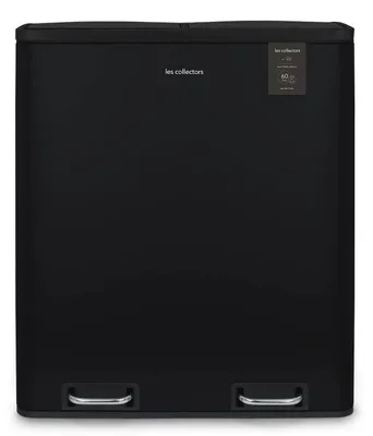 Image de Les Collectors n° 910, poubelle de recyclage, 2 x 30 litres, seau amovible, 60 litres, design épuré, acier inoxydable, noir mat