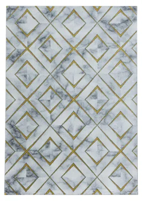 Obrázok produktu pre Kratkosrstý koberec do obývačky, zlatá farba, obdĺžnikový tvar, 140x200 cm, dizajn imitujúci mramor
