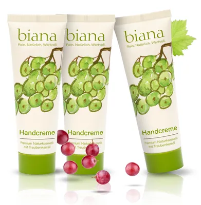 Produktbild von biana Handcreme – Premium Naturkosmetik mit Traubenkernöl 3x50 ml