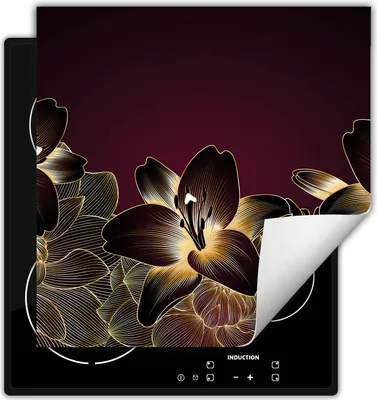 Produktbild von DarHaus Herdabdeckplatte 60x52 cm Anti Rutsch Matte Aufrollbar, Orchidee - Blumen