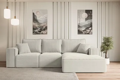 Produktbild von ALTDECOR Ecksofa mit Schlaffunktion und Bettkasten SERRA-L-S - 266x161x87 cm Cremeweiß - Corner Sofa Bett Eckcouch Couch L-Form Schlafcouch Ausziehbar Wohnlandschaft Schlafsofa Cauchsofa