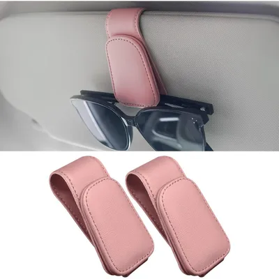 Produktbild von Brillenhalter für Auto Sonnenblende, 2er Set, Magnetisch, Leder, Rosa