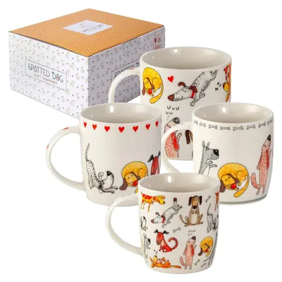 Produktbild von Set von 4 Lustigen Hunde Kaffeetassen 350ml mit Geschenkbox