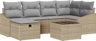 Obrázok produktu pre vidaXL Sedacia súprava s vankúšmi s úložným priestorom Béžová a svetlosivá polyratanová