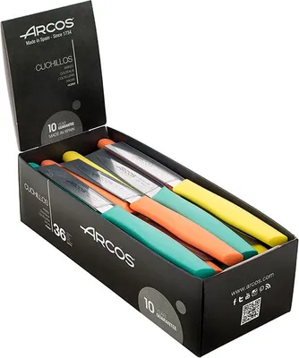 Produktbild von Arcos Nova Serie, Set 36tlg. Kantenschneidermesser, 85 mm Klinge aus rostfreiem Stahl, Griff aus Polypropylen in 3 Farben