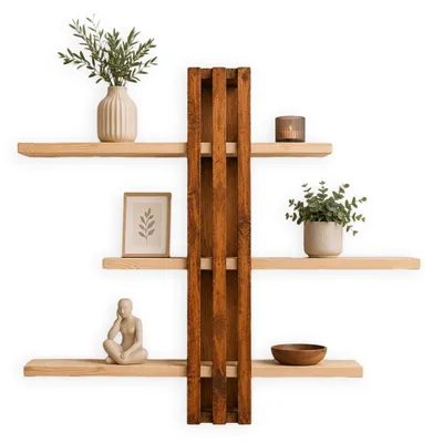 Produktbild von MG Design Wandregal Holz Pflanzenregal Boho 60 x 70 cm - Blumenregal Wohnzimmer, Modernes Asymmetrisches Wandboard Handgemacht Braun