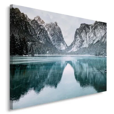 Produktbild von Leinwandbild bergsee-landschaft 120x80 cm Feeby grau wandbild bereit zum aufhängen
