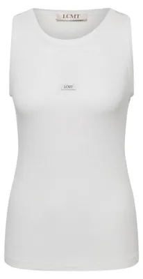 Produktbild von Weißes T-Shirt aus Baumwollstretch mit Rippstruktur, körpernah, ärmellos, Rundhalsausschnitt, Größe 34