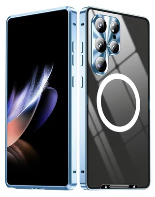 A product shot of a phone case with a phone inside, displayed from two angles.