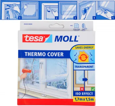 Image de Tesa Moll Thermo Cover Film d'isolation pour fenêtres transparent 1,7x1,5 m Protection contre le froid