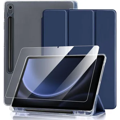 Image de Coque + Verre Trempé pour Samsung Galaxy Tab S10 FE / S9 FE /S10 Lite, avec Porte-Stylet - Bleu Marine